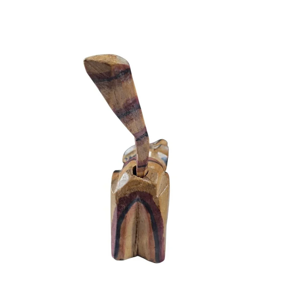 Vintage Guatemala Hand Carved Wood Cat Figurine Folk Art Painted Striped Wooden - Picture 4 of 10